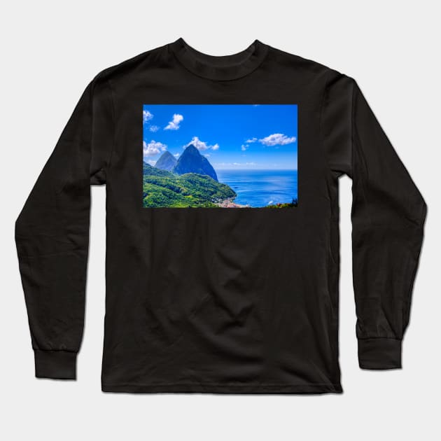 View of the famous Piton mountains in St Lucia, Eastern Caribbean Long Sleeve T-Shirt by stuartchard